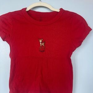 Red T-Shirt with Deer Embroidery